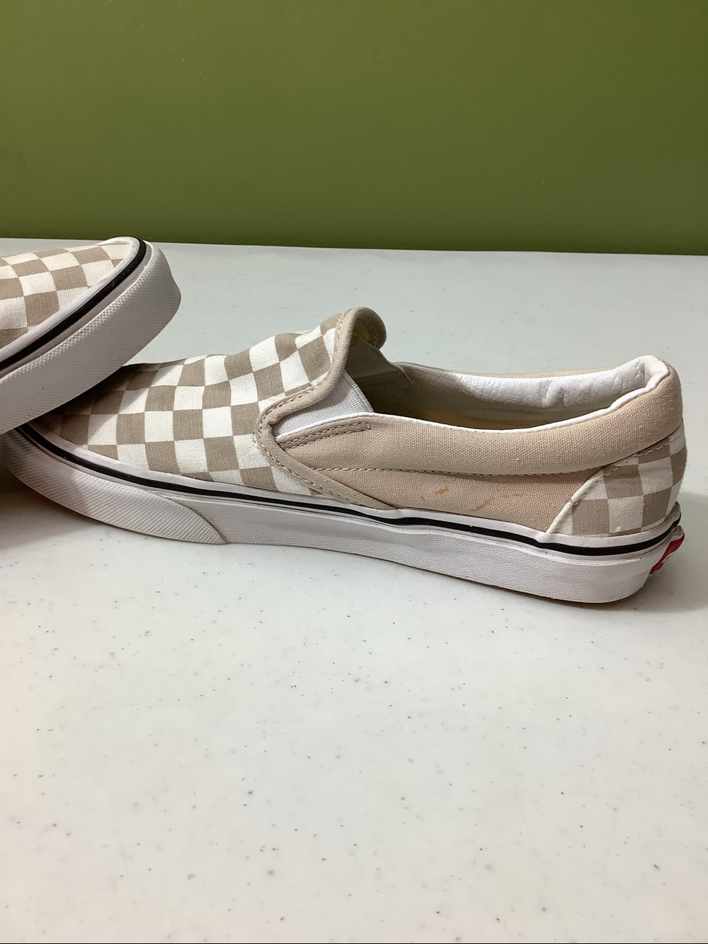 Vans beige canvas checkerboard slip ons, men’s 7.5/women’s 9 - Picture 5 of 9